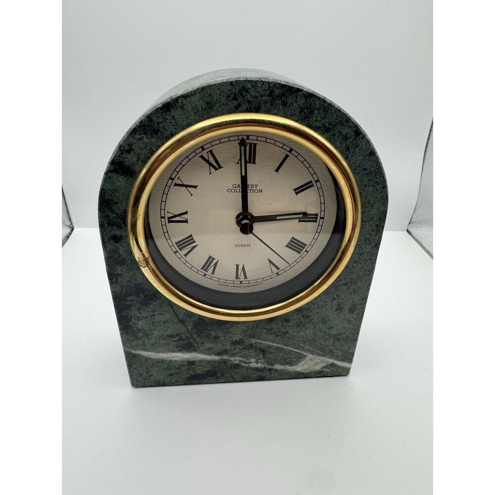 Gallery Collection Solid Green Marble Arch Style Mantel Clock, UNTESTED